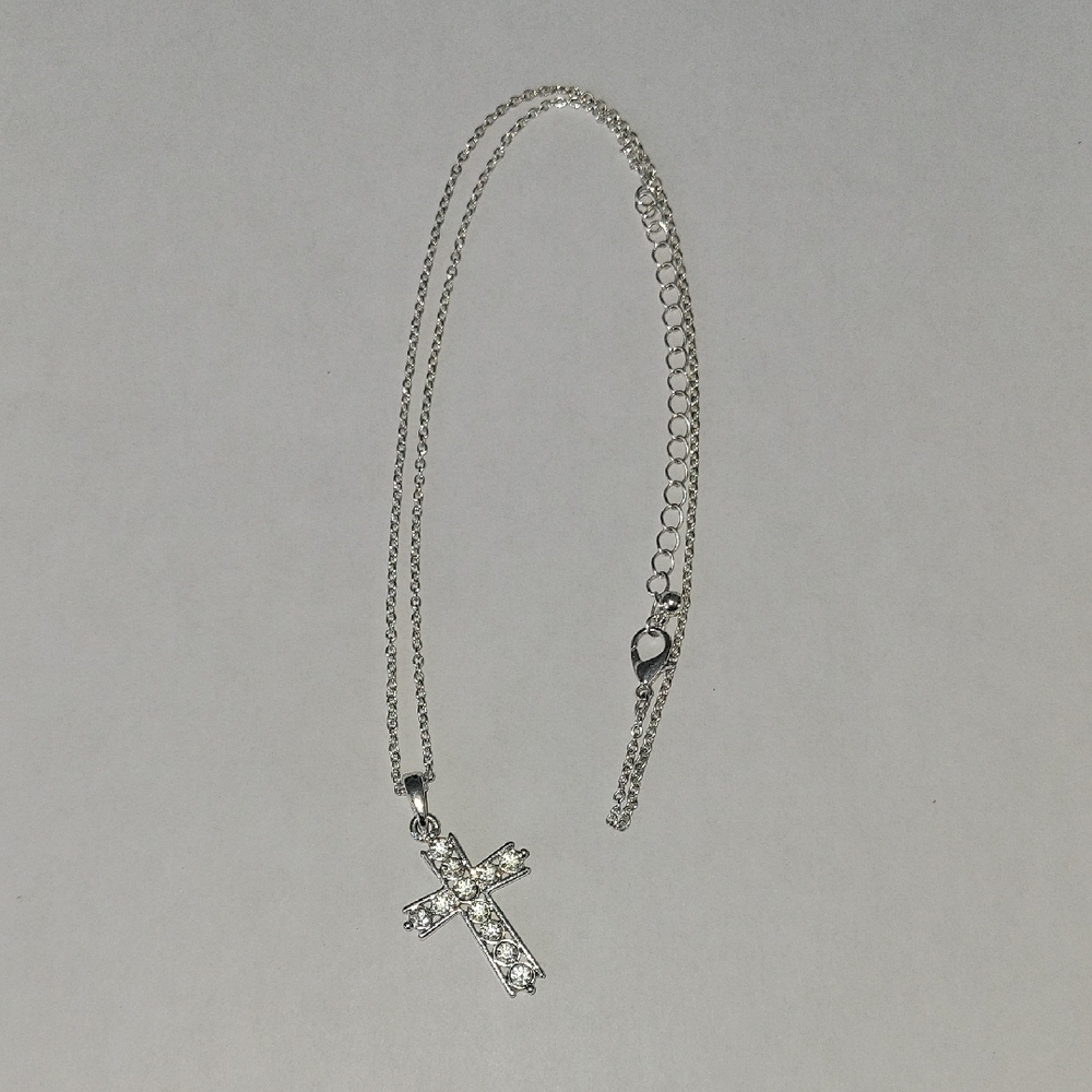 Silver Cross Pendant Necklace with Adjustable Chain
